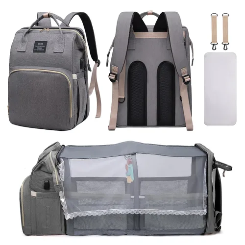 Vista 7 de Mochila para pañales, bolsa de pañales multifuncional para bebés, Negro -, Bolsa de pañales para bebé