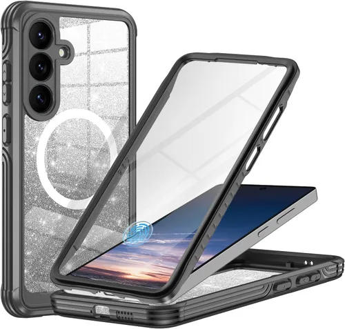 Vista 41 de Funda para Galaxy A16 5G, compatible con MagSafe, funda magnética con purpurina integrada con protector de pantalla de vidrio templado 9H, funda