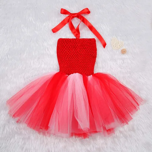 Vista 2 de Disfraz de tutú de tul de manga larga con estampado de corazón de terciopelo para niñas pequeñas, ropa de San Valentín