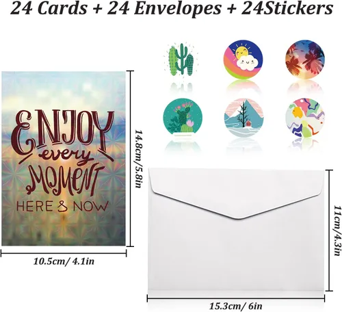 Vista 4 de Deeplay Tarjetas de felicitación motivacionales, 24 paquetes de tarjetas holográficas inspiradoras con citas, tarjetas de mejoramiento