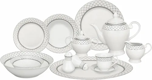 Vista 10 de Lorren Home Trends Juego de vajilla de porcelana de 57 piezas, Iris, servicio para 8