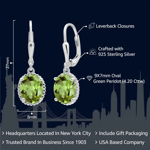 Vista 8 de Gem Stone King Aretes colgantes de gota para mujer, plata de ley 925, piedra natal ovalada de 0.354 x 0.276 in, joyería fina, regalos para ella