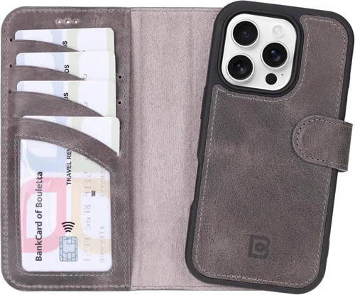 Vista 21 de BOULETTA Magsafe - Funda para iPhone 15 compatible con cuero de grano completo, magnética, desmontable, cartera para teléfono (2 en 1), 4 tarjeteros