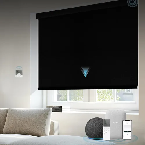 Vista 24 de Motorized Light Filtering Shades Compatible with Alexa Google Smart Blinds Automatic Window Shade Remote Control 70% Blackout Sunny Black