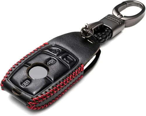 Vista 7 de Funda de llave inteligente de cuero genuino con correa de llave de cuero compatible para Mercedes-Benz A, C, E, S, CLA, CLS, GLA, GLB, GLC, GLE