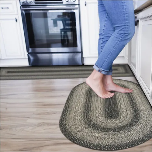 Vista 43 de Homespice Apple Pie - Alfombra ovalada roja de 2 x 3 pies, alfombra de cocina trenzada para decoración primitiva y rústica, reversible, yute sin