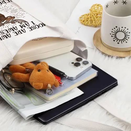 Vista 4 de LEVLO Bolsa de maquillaje cosmético de alce - Bolsa con cremallera para fanáticos de alce, Bolso con texto "I Am a Moose