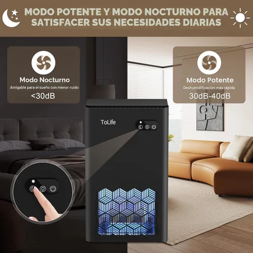 Vista 4 de ToLife Deshumidificador para el hogar, deshumidificadores de 1000 pies cuadrados para sótano, dormitorio, baño, con tanque de agua de 95 onzas