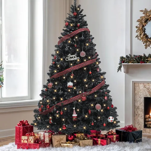 Vista 8 de YITAHOME Árbol de Navidad de Halloween negro preiluminado de 6 pies