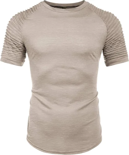 Vista 2 de COOFANDY - Camiseta muscular para hombre, camiseta de manga raglán plisada para culturismo, camisetas a la moda de manga corta para entrenar