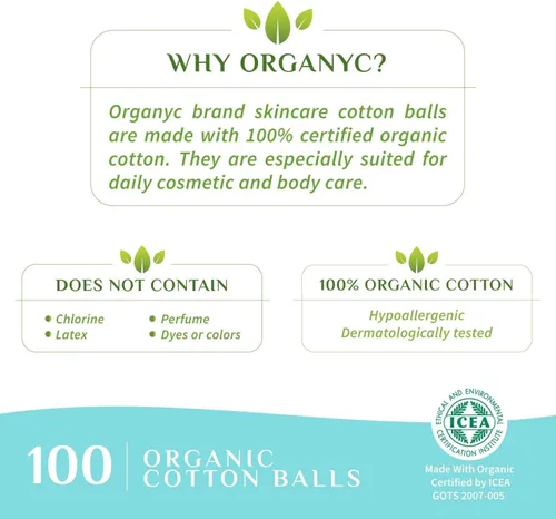 Vista 5 de Organyc Bolas de algodón 100% orgánico para pieles sensibles, 100
