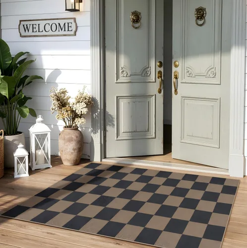 Vista 37 de Lahome Alfombra de yute a cuadros fácil 2'x3', alfombra pequeña para entrada, antideslizante, alfombra para la puerta delantera de la cocina
