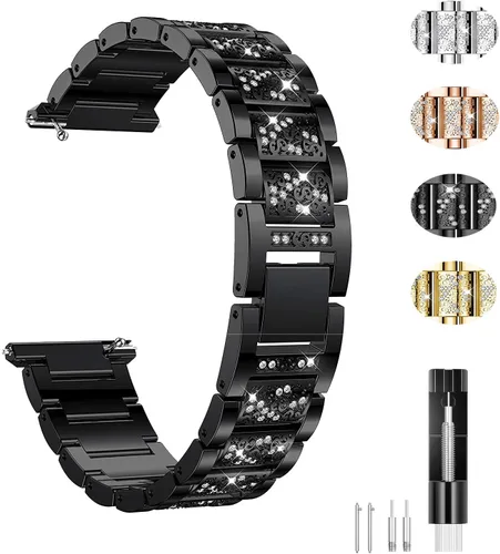 Vista 2 de Correas de joyería compatibles con Fitbit Versa Band/Fitbit Versa 2 Band para mujer, pulsera de diamantes de imitación correa de metal de repuesto