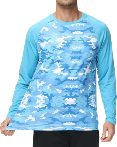 Vista 3 de Camiseta de natación para hombre, protección solar UPF 50+, camiseta de camuflaje de secado rápido para pesca, senderismo, playa, camisas de manga