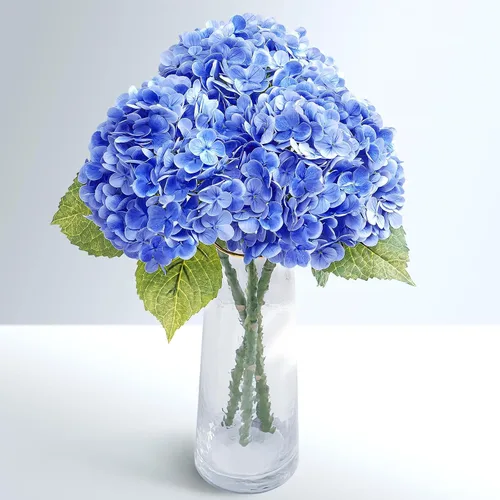 Vista 16 de Flores artificiales de hortensias de tacto real, 2 flores azules y 2 blancas de tacto real, flores de hortensias sintéticas de 21 pulgadas, flores
