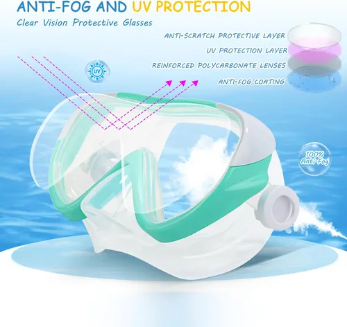Vista 3 de Máscara de natación para niños, gafas de natación para niños de 180° antivaho, a prueba de fugas, con cubierta de nariz y correa de tela para edades