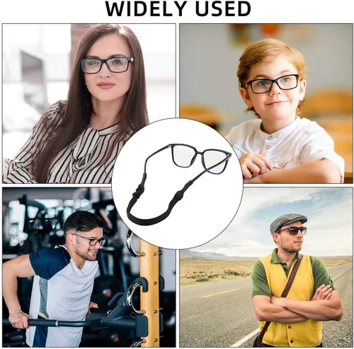 Vista 7 de TKYPZY 4 correas para gafas deportivas, lentes de sol, soporte ajustable para lentes para hombres y mujeres (negro), Negro -, Mediana