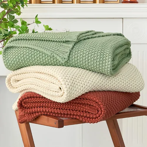 Vista 12 de Manta de punto gruesa de cable beige ligera 100% algodón orgánico para sofá, sofá cama, bebé, guardería, rústico, shabby chic, moderno, granja, 51