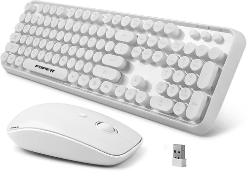 Vista 14 de FOPETT Juego de teclado y mouse inalámbricos de 2.4 GHz con botón de interruptor, teclado de tamaño completo, compatible