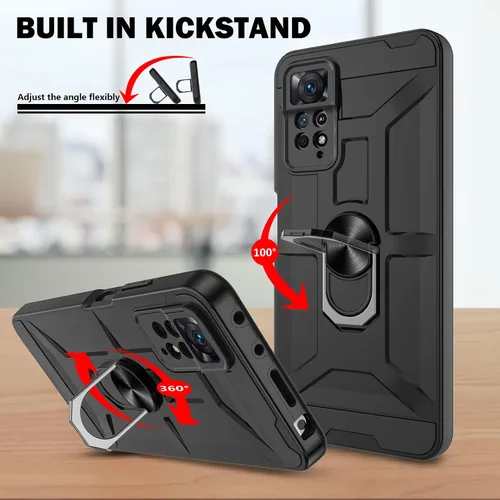 Vista 5 de Redmi Note 11 Pro - Funda con protector de pantalla de vidrio templado 3X, soporte de anillo integrado y soporte magnético para automóvil, a prueba