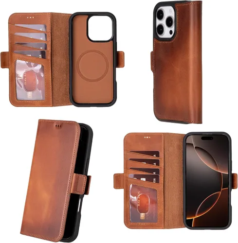 Vista 16 de Bayelon Cartera de cuero Cas para iPhone 15 Pro - Funda con tapa abatible, funda tipo cartera para iPhone 15 Pro, funda tipo cartera, función atril