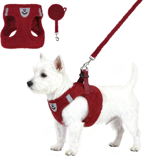 Vista 22 de Arnés de malla suave para cachorros – Juego de arnés y correa para perros pequeños, ajustable y cómodo chaleco reflectante acolchado para cachorros