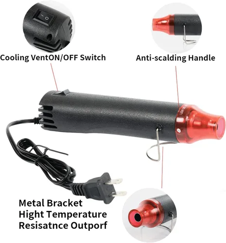 Vista 6 de Pistola de calor para manualidades, pistola de aire caliente de 110 V y 300 W, cable ultra largo de 3.28 pies, pistola de calor portátil con soporte