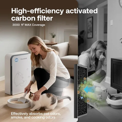 Vista 5 de Trucozie Purificador de aire grande para mascotas para el hogar de hasta 3000 pies cuadrados, absorbe el pelo flotante de gatos y perros, WiFi
