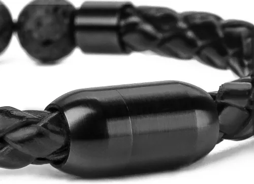 Vista 4 de Pulsera de cuentas de cuero genuino con cierre magnético de 8.5 pulgadas