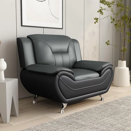 Vista 12 de Container Furniture Direct Silla y sofá de piel sintética de estilo moderno con reposabrazos extra cómodos, ideal para sala de estar, dormitorio u
