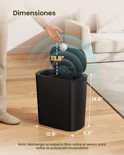 Vista 6 de TIPGO - Bote de basura automático de 5 galones con tapa, negro, sin contacto Motion Sensor, Slim Smart Garbage Bin, Plastic Wastebasket, Battery