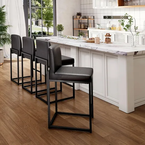 Vista 12 de Sophia & William Taburete de bar negro, altura de mostrador de 24 pulgadas con respaldo, sillas de bar modernas de piel sintética para cocina, 1