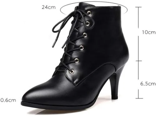 Vista 2 de Botines de tacón de aguja para mujer, con puntera puntiaguda, con cordones, con cremallera, botas cortas