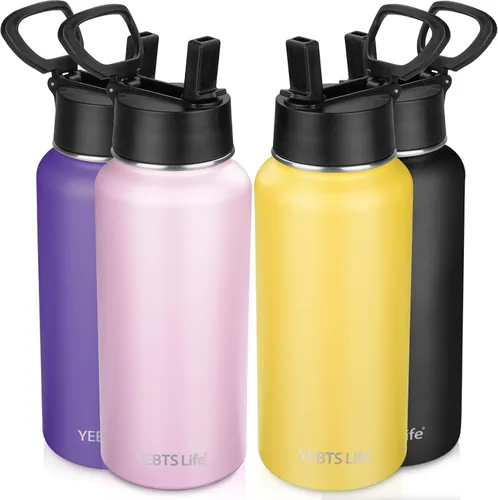 Vista 23 de Botella de agua aislada con popote, botella de agua deportiva de acero inoxidable aislada al vacío de 32 onzas, mantiene el frío y el calor, botella