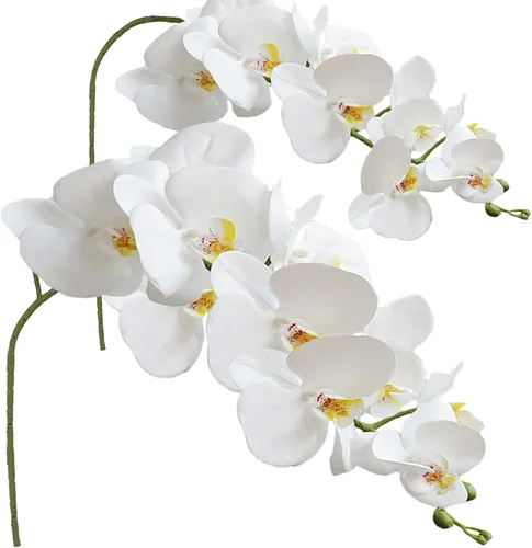 Vista 14 de FagusHome Flores artificiales de Phalaenopsis - Ramas de 9 flores grandes, orquídeas artificiales, plantas tallo de 42 pulgadas, 2 piezas para Azul