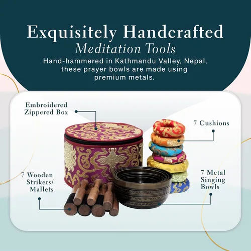 Vista 6 de Juego de 7 cuencos tibetanos, cuencos cantores hechos a mano para meditación y curación holística, accesorios de yoga, cuencos negros de 3 a 5