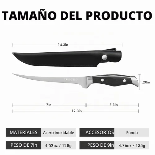 Vista 2 de TRUSCEND Cuchillo deshuesador con funda protectora, cuchillos de chef de acero inoxidable afilados para deshuesar, filetear, recortar piel Negro-7