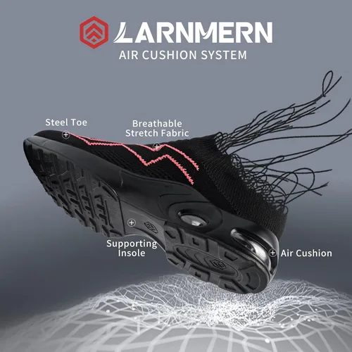 Vista 2 de LARNMERN Zapatos deportivos de punta de acero para mujer, zapatos de trabajo con puntera de seguridad, con amortiguación de aire, zapatos casuales