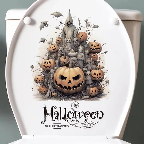 Vista 4 de Calcomanías de pared de monstruo de calabazas de Halloween, calcomanías de pared de fantasmas de terror de Halloween, vinilo extraíble