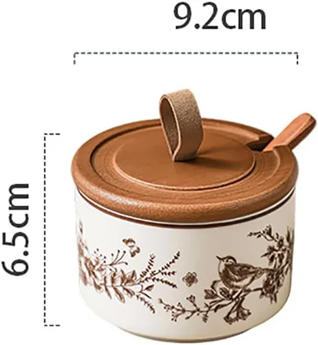 Vista 2 de Ceramics Retro Fowers - Tarros para condimentos con tapa y cuchara, 7.44 onzas