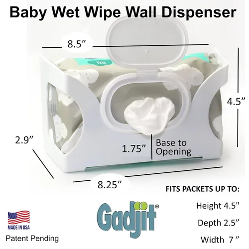Vista 3 de Gadjit Dispensador de toallitas húmedas para bebés, montado en la pared, capacidad para hasta 84 toallitas Fácil alcance para el desorden (negro)