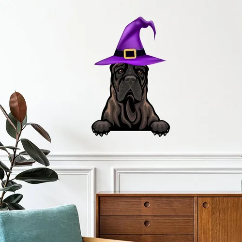 Vista 16 de Calcomanías de pared de Halloween con diseño de brujas, calcomanías de feliz Halloween, calcomanías de bienvenida para perro pug, decoración