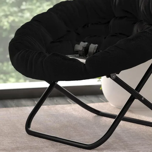Vista 6 de EMMA + OLIVER Ersa - Silla plegable de gran tamaño de 38 pulgadas con tapicería de piel sintética acogedora en negro con marco de metal negro