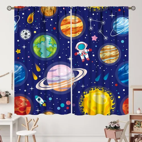 Vista 30 de Cortinas de planeta galaxia, espacio exterior, universo, nebulosa, estrellas, cielo estrellado, con bolsillo para cortinero, para sala de estar