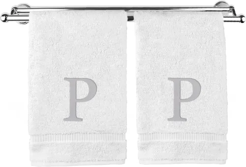 Vista 23 de Toalla de mano monogramada, regalo personalizado, juego de 2 - Toalla bordada con letra de bloque dorada - Extra absorbente 100% algodón turco