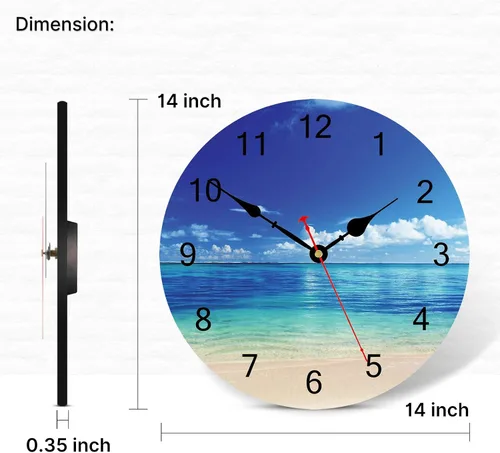 Vista 5 de TAHEAT Reloj de pared azul pacífico de mar, silencioso sin tictac, hermoso cielo y playa, reloj de pared decorativo fácil de leer para cocina, baño