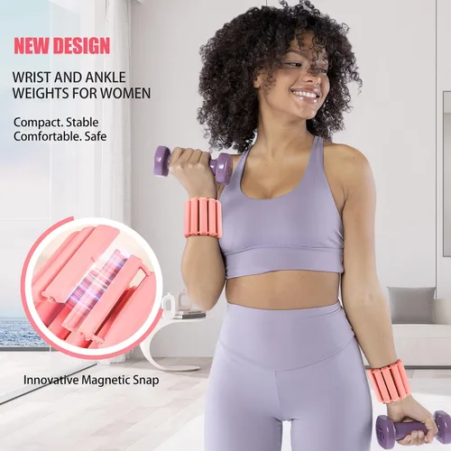 Vista 2 de Wrist Weights and Ankle Weights for Women &Men, Magnetic Snap Connection, More Stable,Adjustable Hand Weights Set of 2,Leg Weights&Arm Weights for