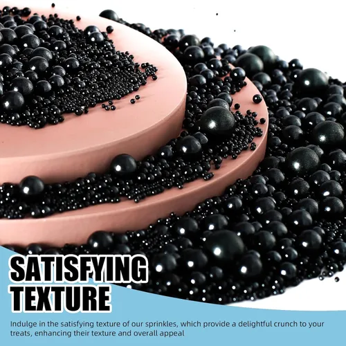 Vista 3 de KASVAN Chispas de perla negra, mezcla de 6 tamaños para decorar pasteles, 230g/8.1oz, decoraciones de pastel para hornear, aderezos de helado y Negro