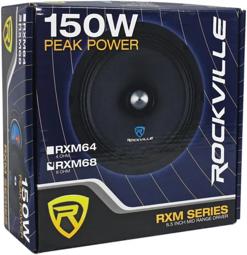 Vista 5 de Rockville (8) RXM68 6.5" 1200w 8 Ohm Controladores de rango medio Altavoces de coche, bajos medios