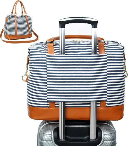 Vista 9 de CAMTOP Bolsa de Viaje para Mujeres Damas de Lona Fin de Semana Nocturno Equipaje de Mano Bolsas Rayas A-blue